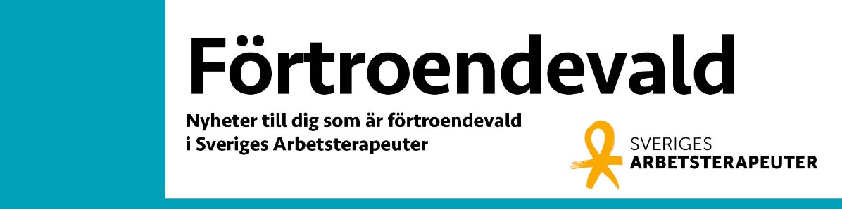 Förbundets logotyp och texten Förtroendevald – information och stöd till dig som är förtroendevald i Sveriges Arbetsterapeuter